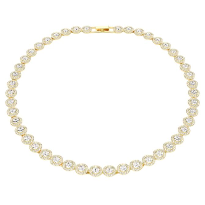 Swarovski Round Cut Una Angelic Tennis Necklace, Yellow Gold Tone Plated