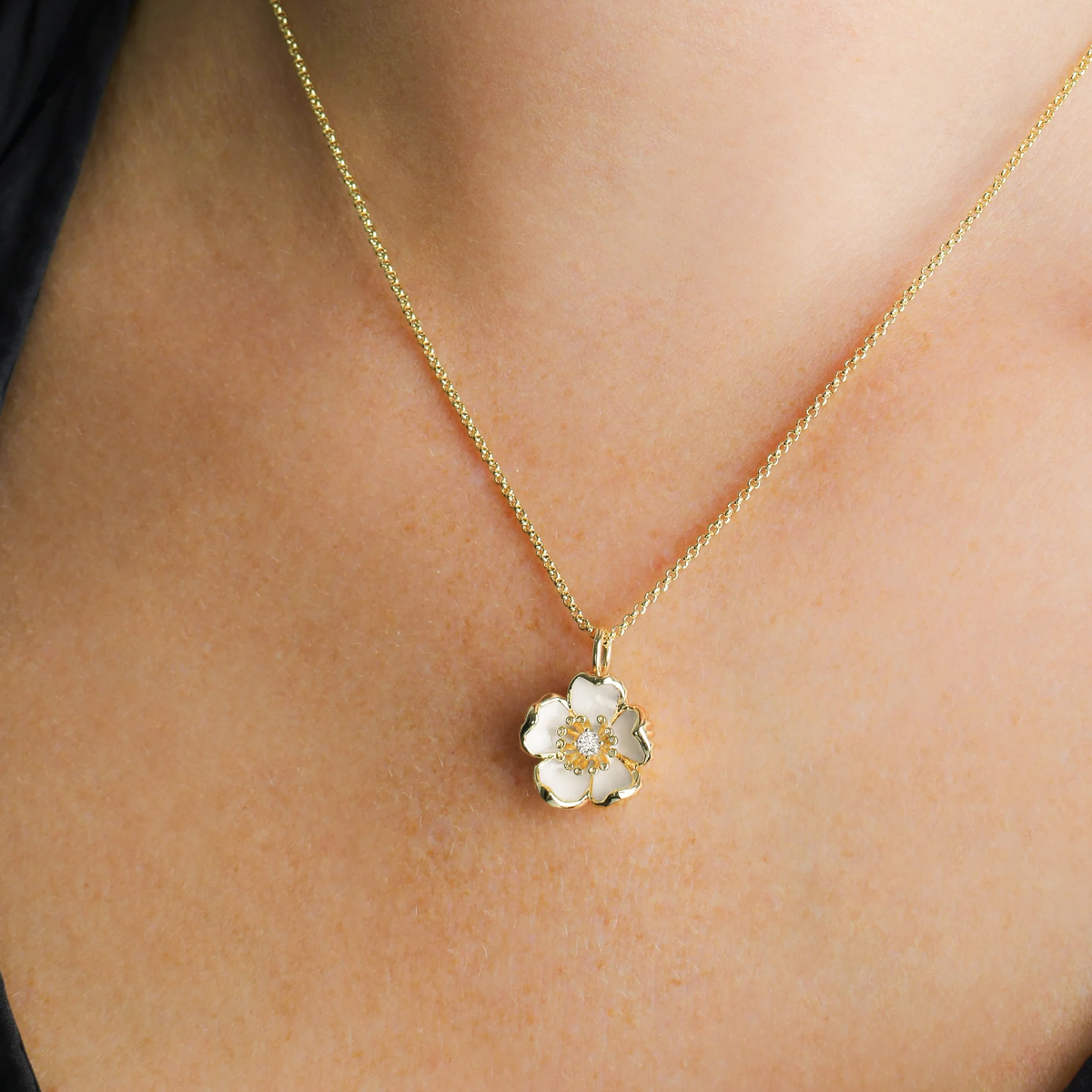 Anabel Aram Wildflowers Enameled Pendant Necklace