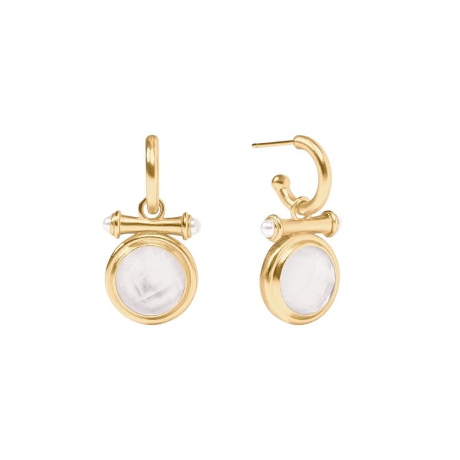 Julie Vos Bamboo Hoop and Charm Earrings, Iridescent Clear Crystal