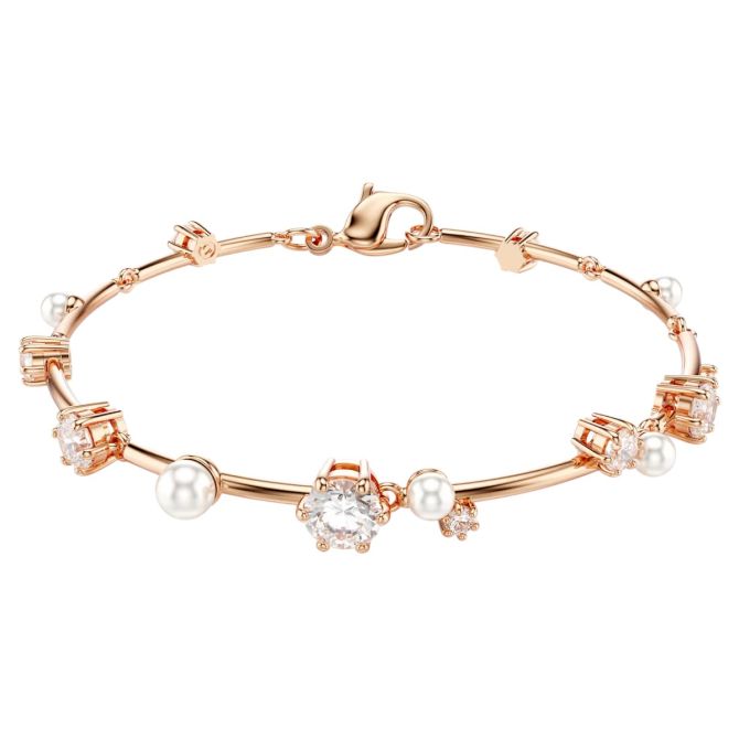 Swarovski Crystal Pearl Round Cuts Constella Tennis Bracelet, White and Rose Gold Tone