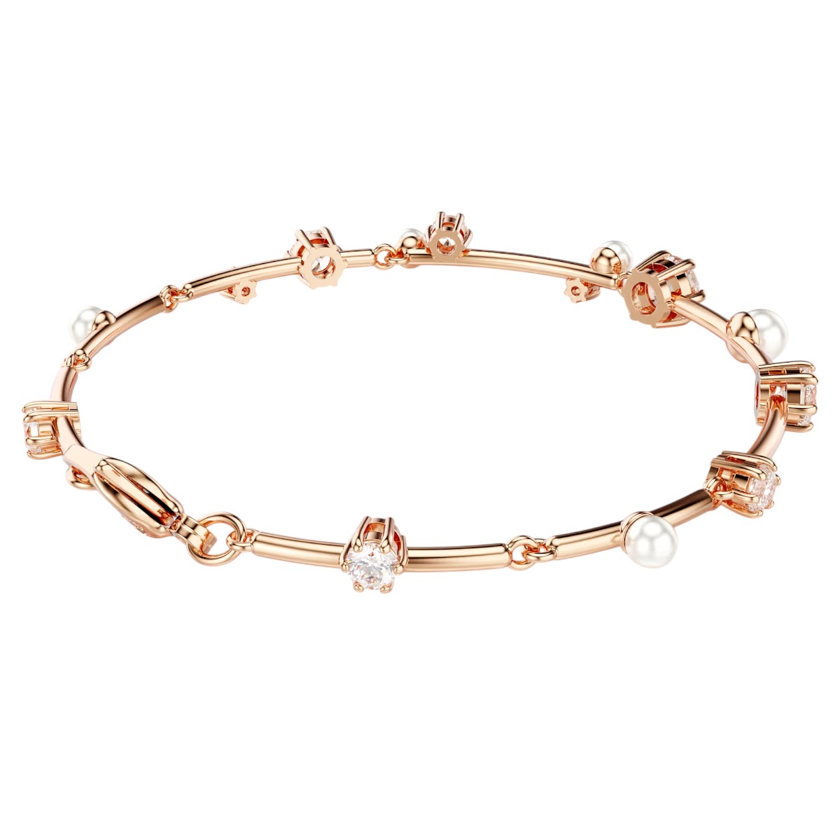 Swarovski Crystal Pearl Round Cuts Constella Tennis Bracelet, White and Rose Gold Tone