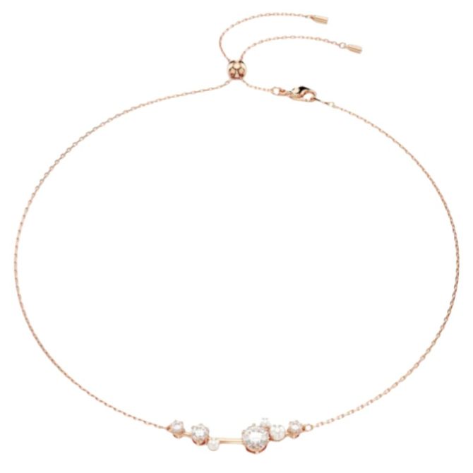 Swarovski Crystal Pearl Round Cuts Constella Necklace, White and Rose Gold Tone Plated