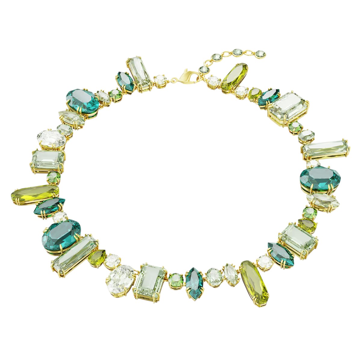 Swarovski Mixed Cuts Gema Necklace, Green and Gold Tone Plated