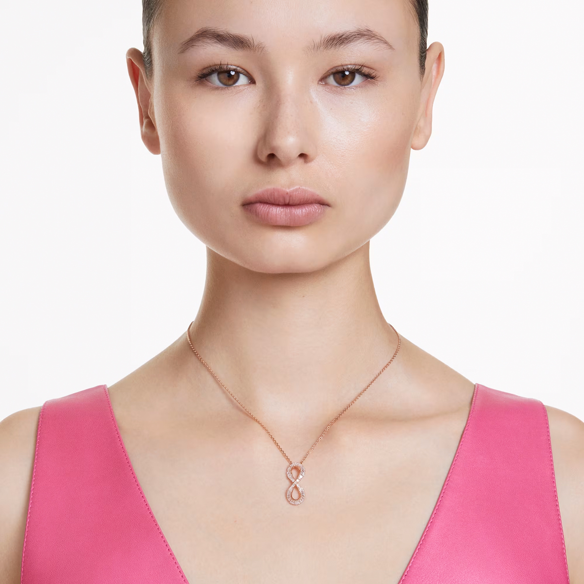 Swarovski Infinity Hyperbola Pendant Necklace, White and Rose Gold Tone Plated