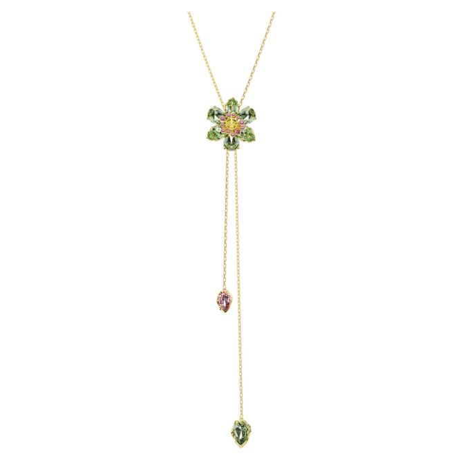 Swarovski Mixed Cuts Flower Idyllia Y Pendant Necklace, Multicolored and Gold Tone Plated