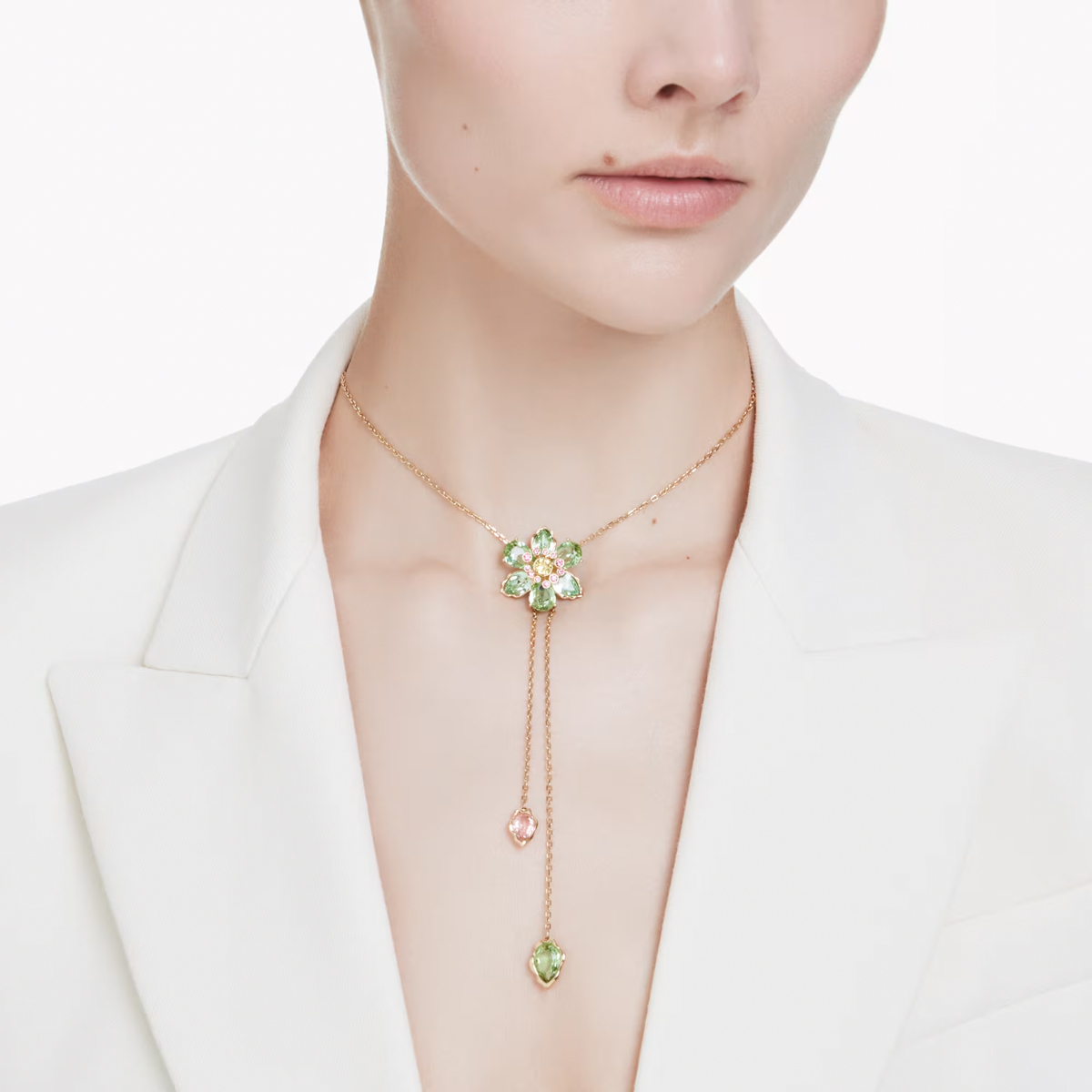 Swarovski Mixed Cuts Flower Idyllia Y Pendant Necklace, Multicolored and Gold Tone Plated