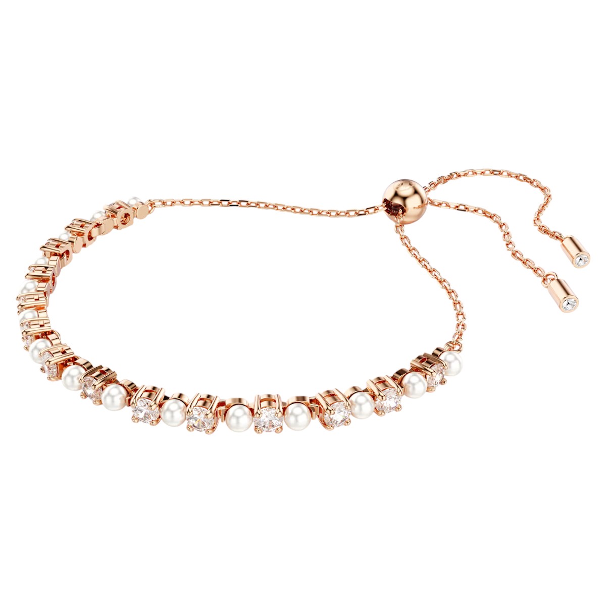 Swarovski Crystal Pearl Round Cuts Matrix Tennis Bracelet, White and Rose Gold Tone Plated
