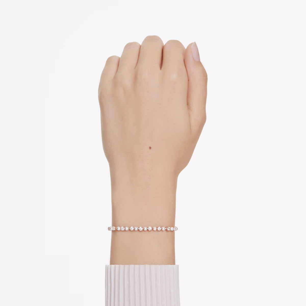 Swarovski Crystal Pearl Round Cuts Matrix Tennis Bracelet, White and Rose Gold Tone Plated