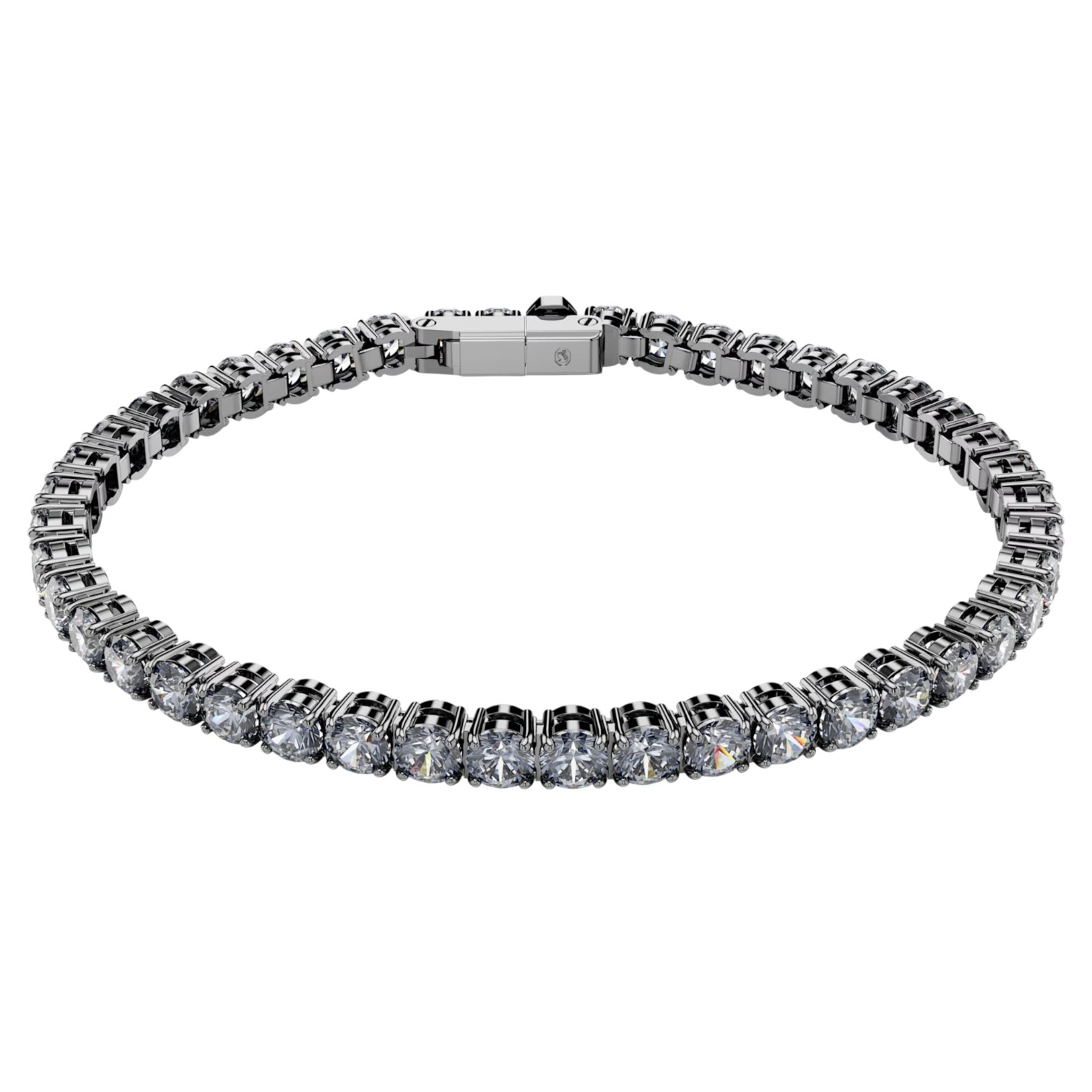 Swarovski Round Cut Matrix Tennis Bracelet, Grey and Ruthenium Plated