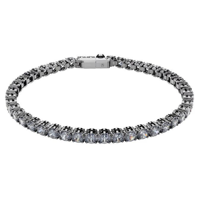 Swarovski Round Cut Matrix Tennis Bracelet, Grey and Ruthenium Plated