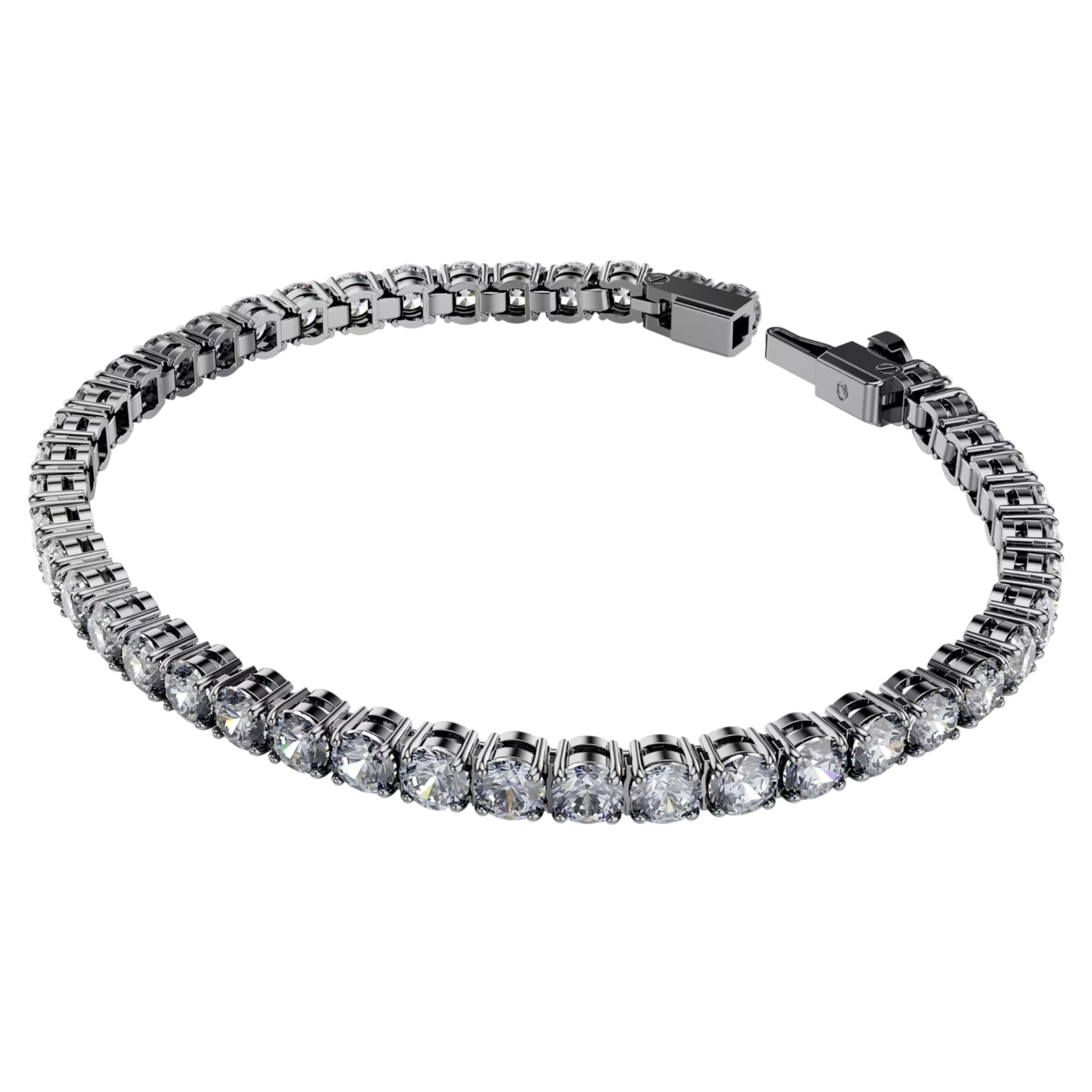 Swarovski Round Cut Matrix Tennis Bracelet, Grey and Ruthenium Plated