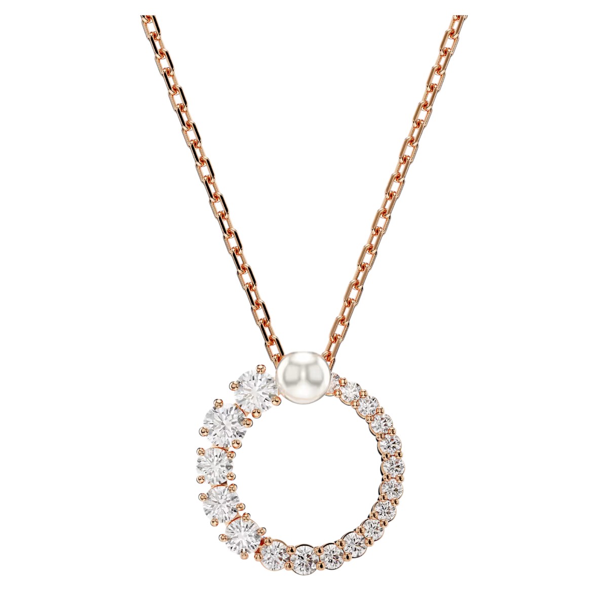 Swarovski Crystal Pearl Round Cut Matrix Pendant Necklace, White and Rose Gold Tone Plated