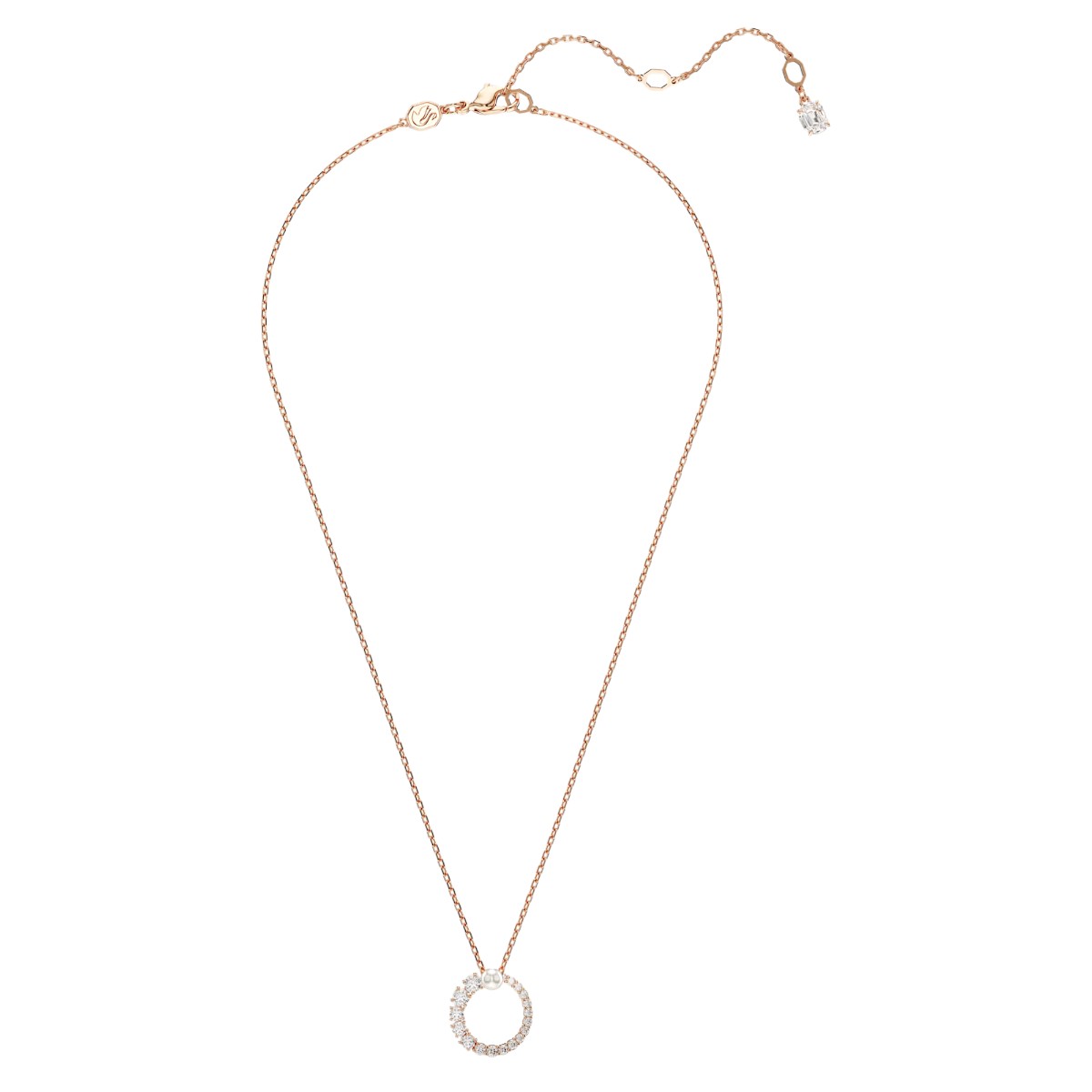Swarovski Crystal Pearl Round Cut Matrix Pendant Necklace, White and Rose Gold Tone Plated