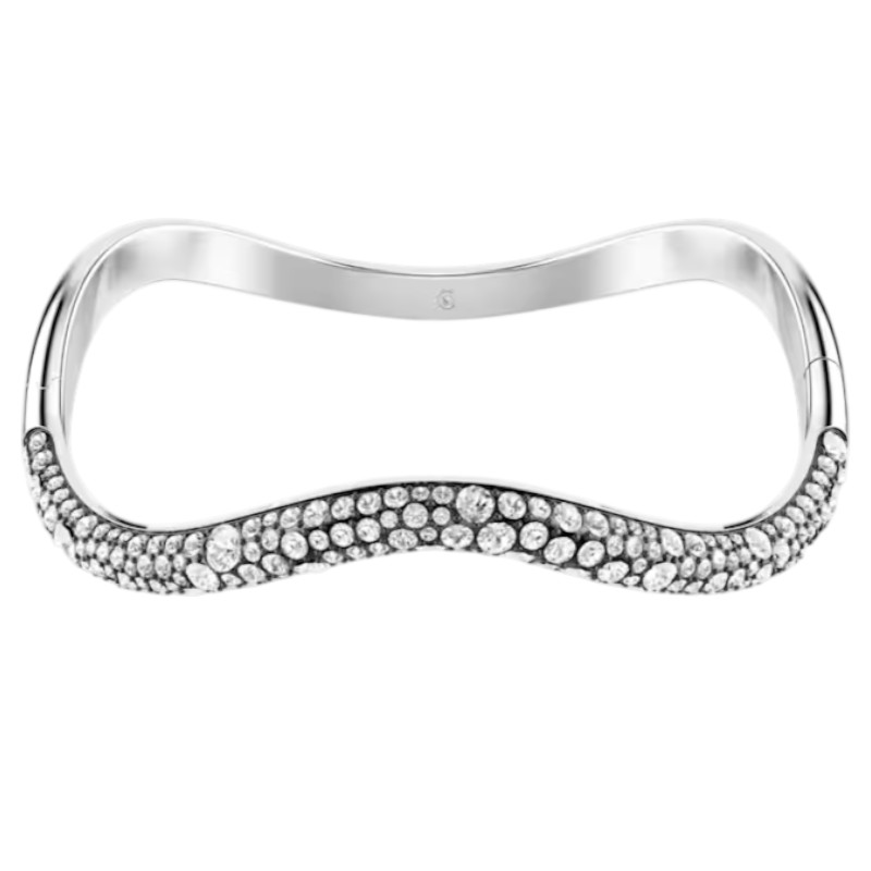 Swarovski Round Cut White and Rhodium Plated Sublima Bangle Bracelet, Large