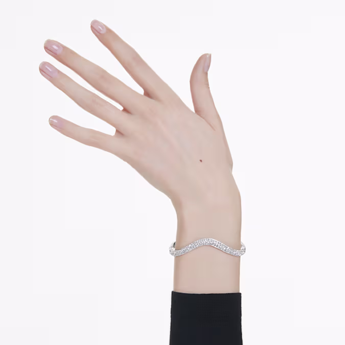 Swarovski Round Cut White and Rhodium Plated Sublima Bangle Bracelet, Large