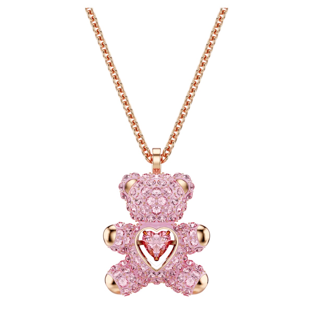 Swarovski Teddy Bear Pendant Necklace, Pink and Rose Gold Tone Plated