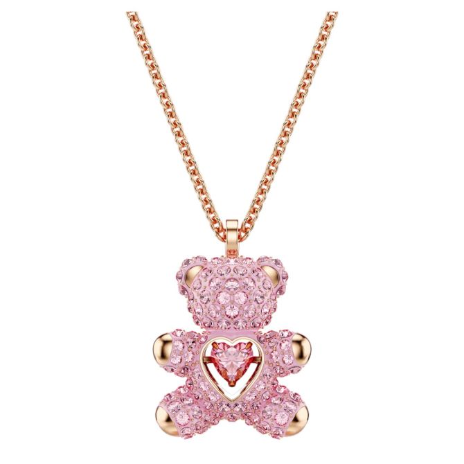 Swarovski Teddy Bear Pendant Necklace, Pink and Rose Gold Tone Plated