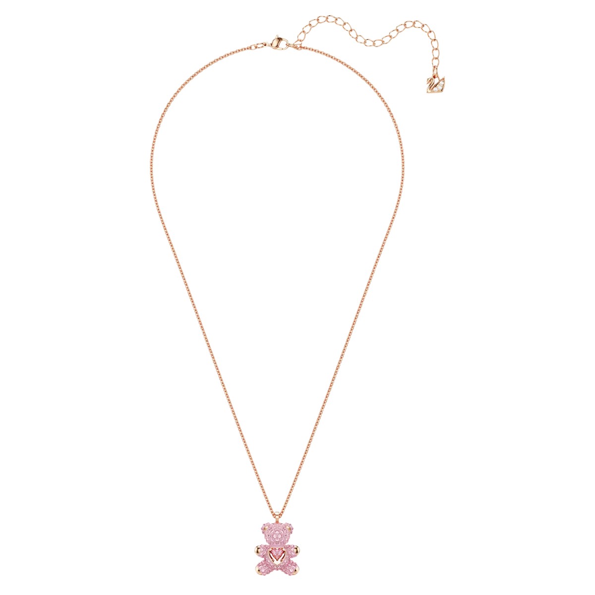Swarovski Teddy Bear Pendant Necklace, Pink and Rose Gold Tone Plated