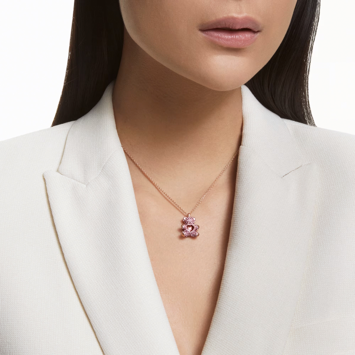 Swarovski Teddy Bear Pendant Necklace, Pink and Rose Gold Tone Plated