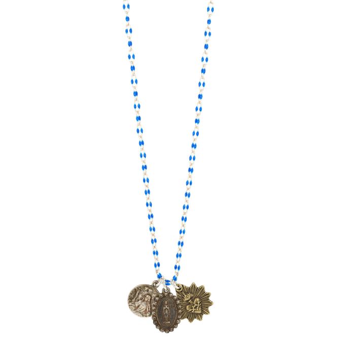 Miracle Icons by Mary Jo Pane Sterling Silver Blue Enamel Necklace, 18"