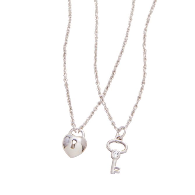 Spartina 449 Best Friends Heart Key 2 Piece 18" Necklace, Silver Plated
