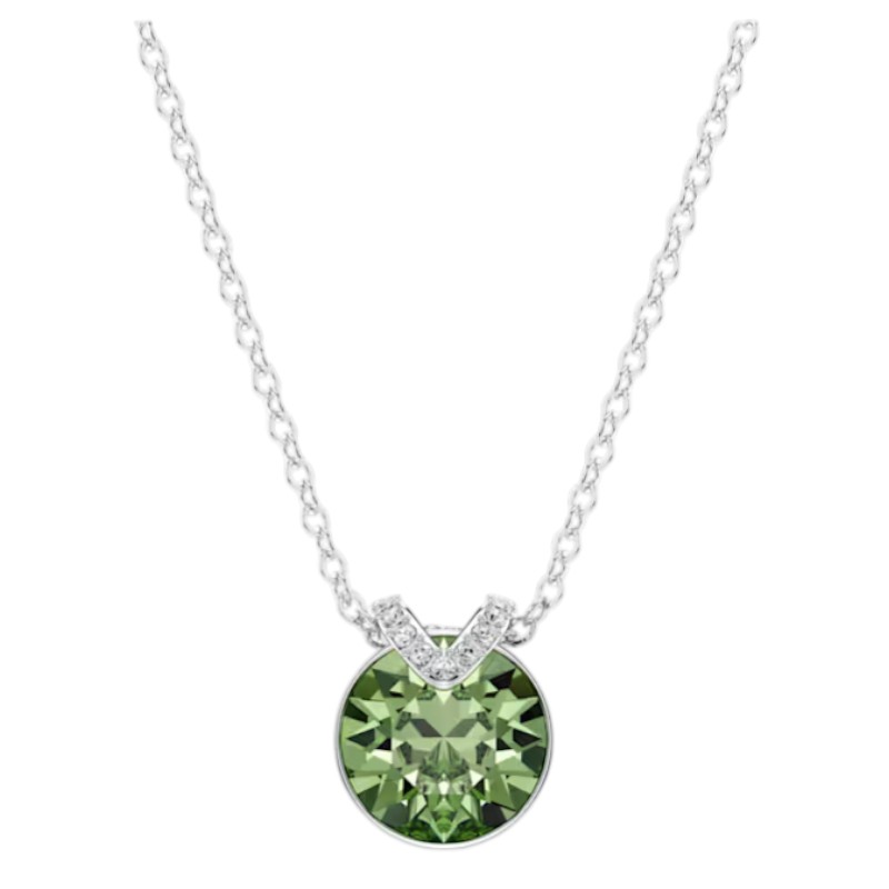 Swarovski Round Cut Bella V Pendant Necklace, Green and Rhodium Plated