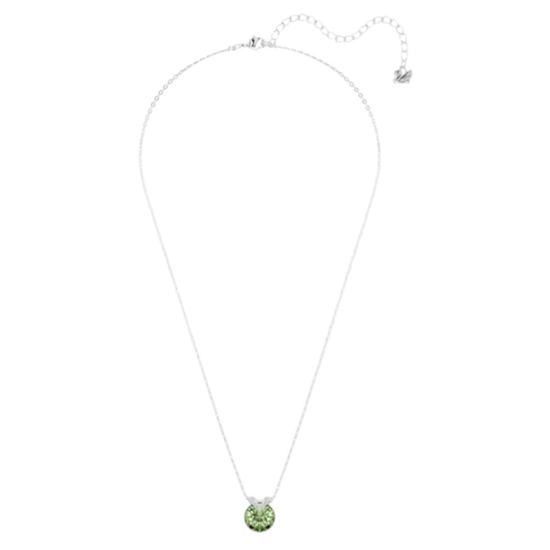 Swarovski Round Cut Bella V Pendant Necklace, Green and Rhodium Plated