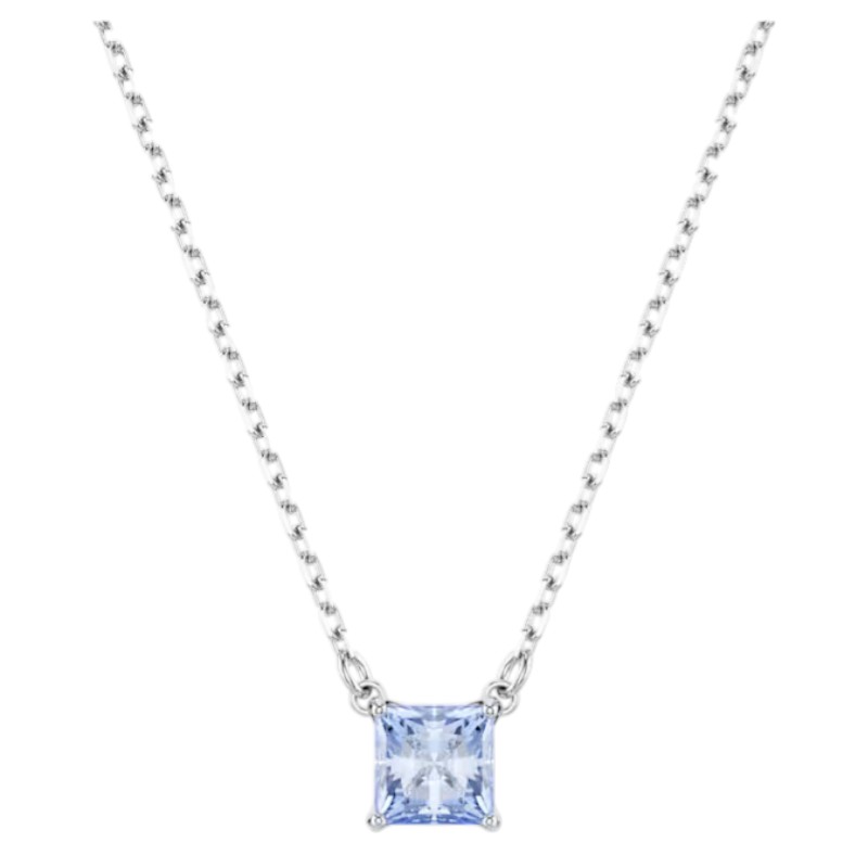 Swarovski Square Cut Matrix Pendant Necklace, Blue and Rhodium Plated