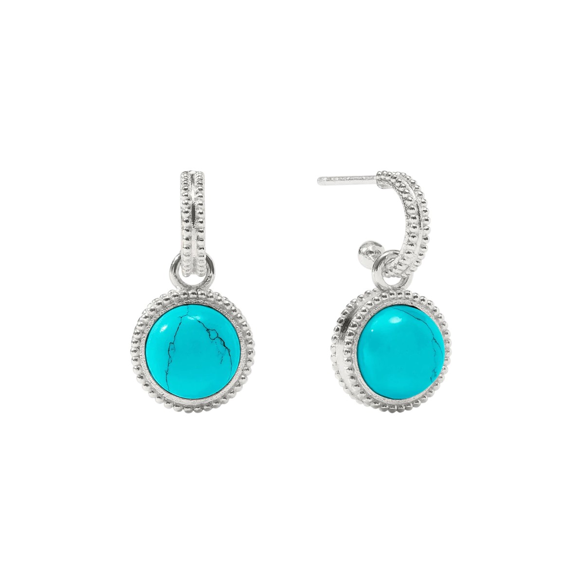 Julie Vos Silver Fleur de Lis Hoop and Charm Earrings, Turquoise Blue