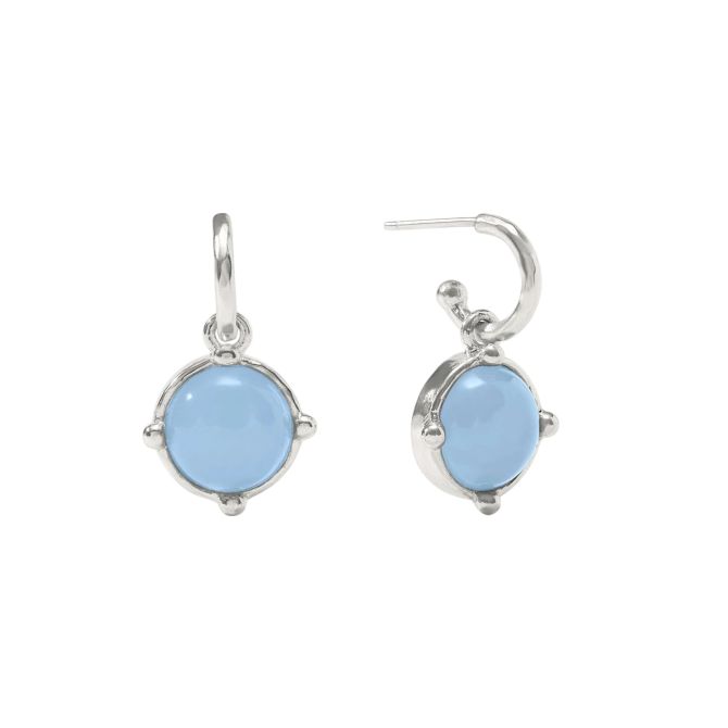 Julie Vos Honeybee Hoop and Charm Earrings, Chalcedony Blue