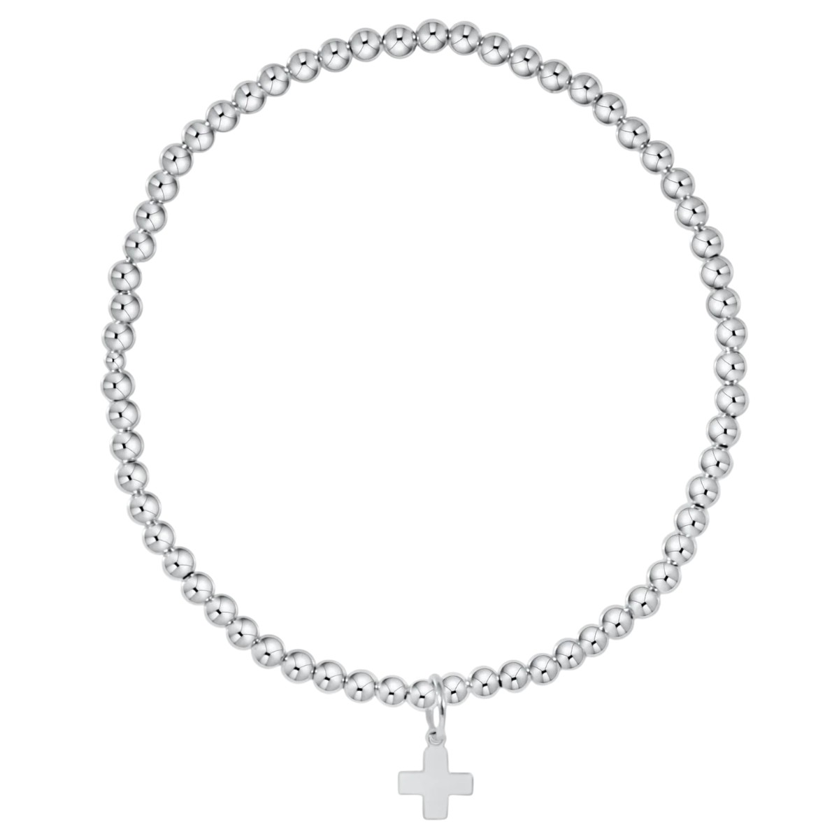 Enewton Classic Sterling Silver 3mm Bead Bracelet, Signature Cross Sterling Silver Charm