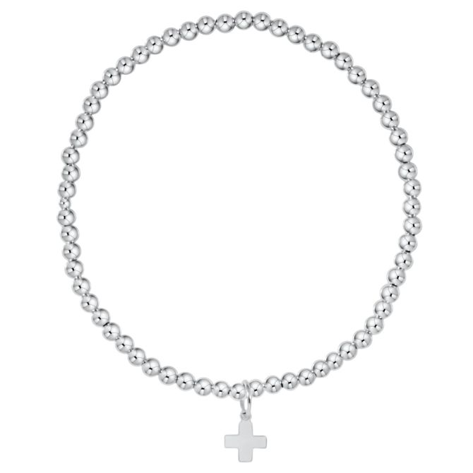 Enewton Classic Sterling Silver 3mm Bead Bracelet, Signature Cross Sterling Silver Charm