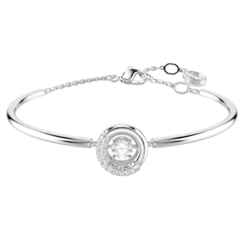 Swarovski Round Cut Dextera Bangle Bracelet, White and Rhodium Plated