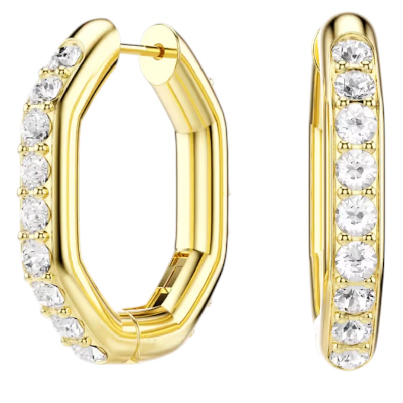 Swarovski Octagon Shape Round Cut Dextera Hoop Earrings, White and Gold Tone Plated