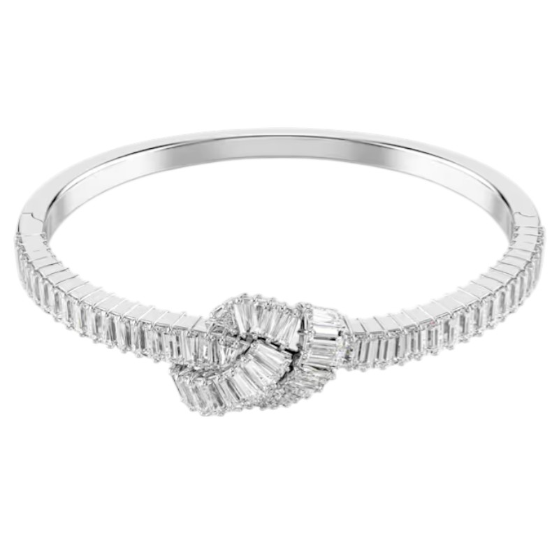 Swarovski Knot Baguette Cut Matrix Bangle Bracelet, White and Rhodium Plated