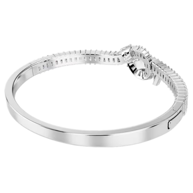 Swarovski Knot Baguette Cut Matrix Bangle Bracelet, White and Rhodium Plated