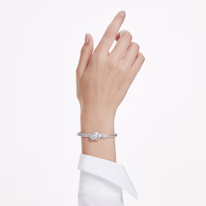 Swarovski Knot Baguette Cut Matrix Bangle Bracelet, White and Rhodium Plated