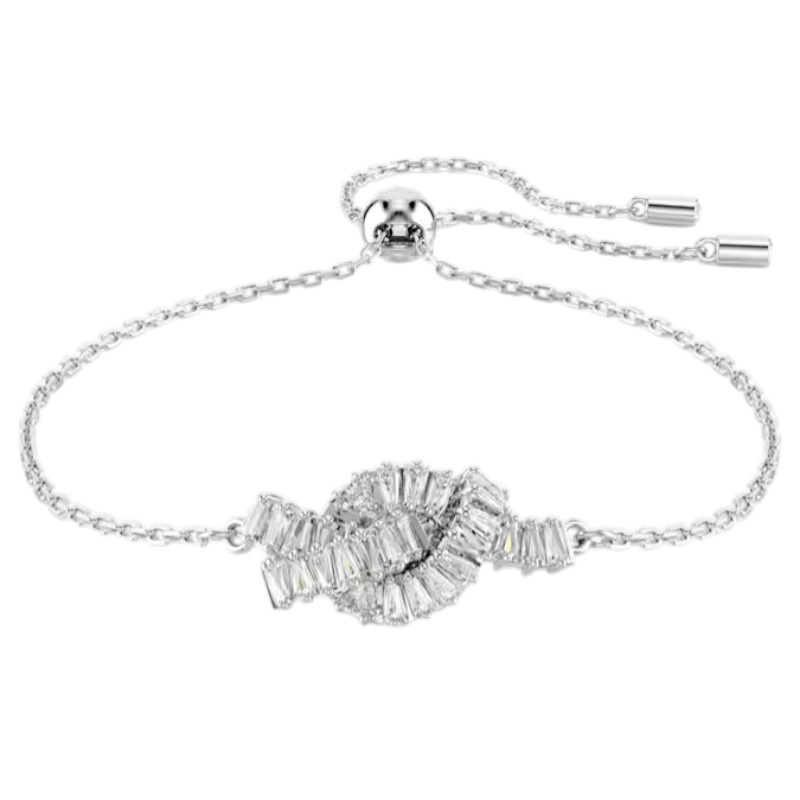 Swarovski Knot Baguette Cut Matrix Bracelet, White and Rhodium Plated