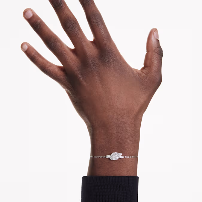 Swarovski Knot Baguette Cut Matrix Bracelet, White and Rhodium Plated