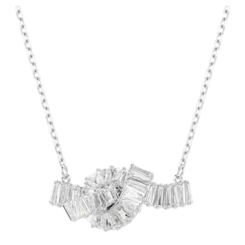Swarovski Baguette Cut Matrix Pendant Necklace, White and Rhodium Plated