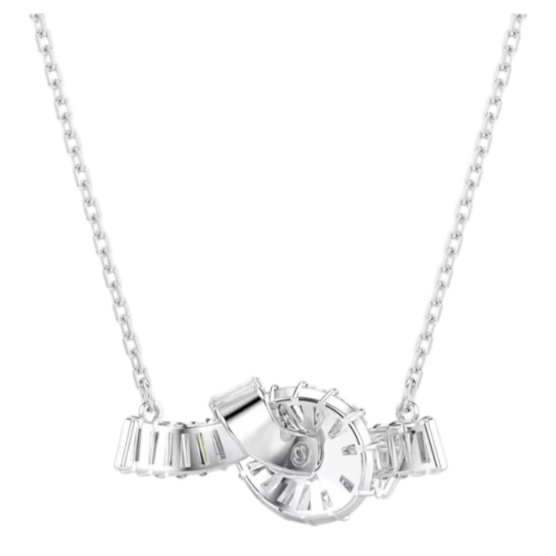 Swarovski Baguette Cut Matrix Pendant Necklace, White and Rhodium Plated