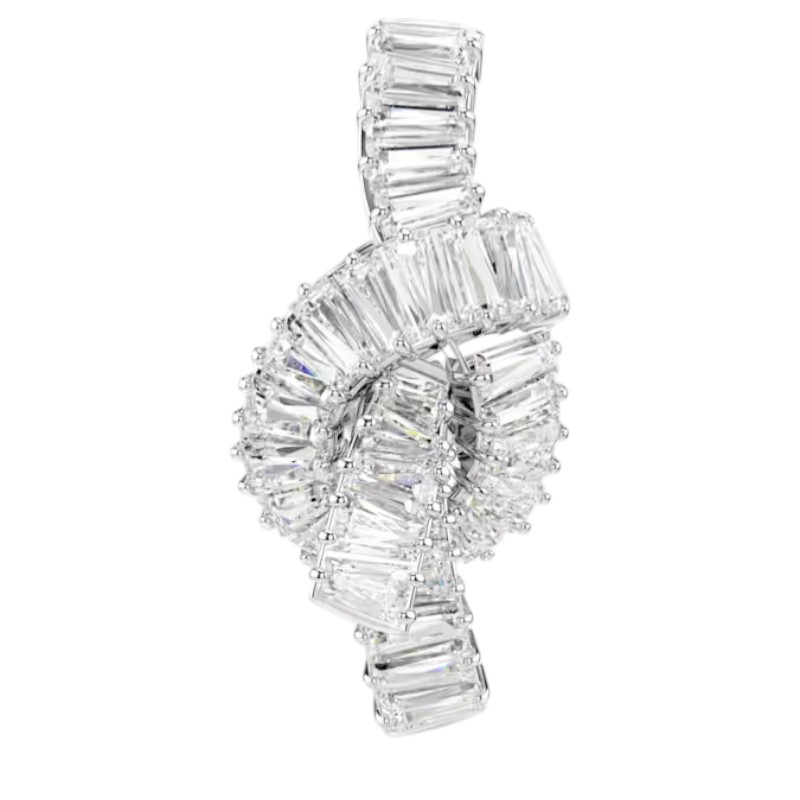 Swarovski Baguette Cut Matrix Tack Pin, White and Rhodium Plated