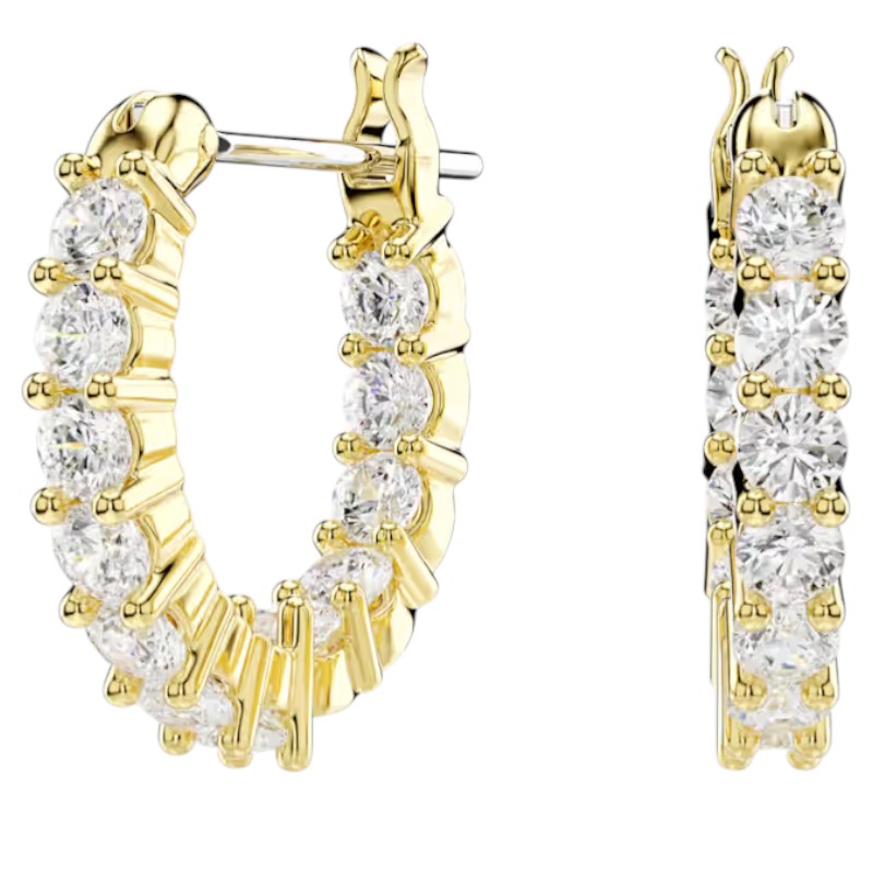 Swarovski Round Cut Matrix Vittore Hoop Earrings, White and Gold Tone Plated