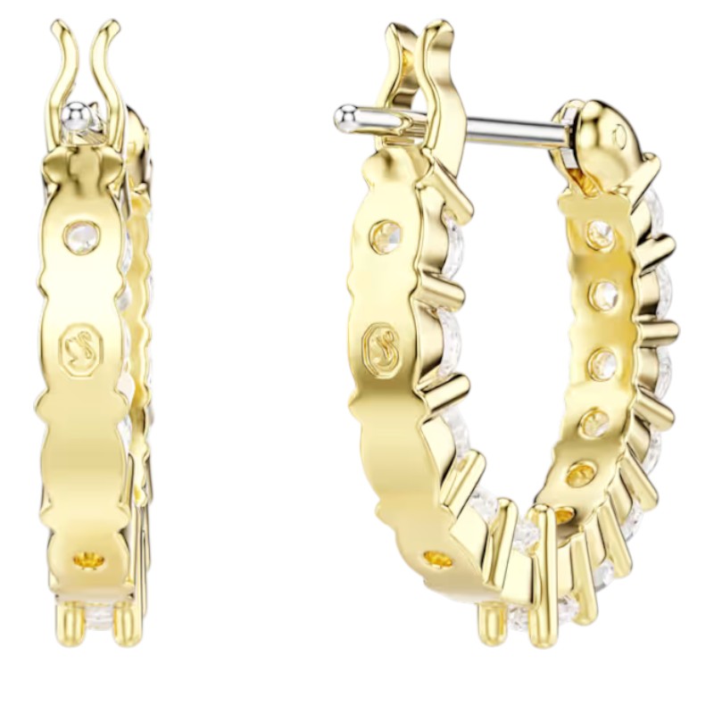 Swarovski Round Cut Matrix Vittore Hoop Earrings, White and Gold Tone Plated