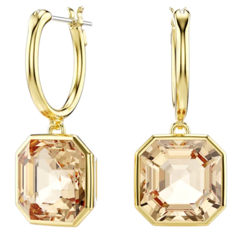 Swarovski Square Cut Millenia Drop Earrings, Caramel and Gold Tone Plated