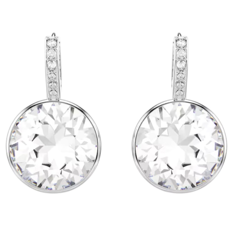 Swarovski Round Cut Millenia Drop Earrings, White and Rhodium Plated