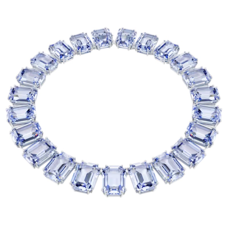 Swarovski Oversized Crystals Octagon Cut Millenia Tennis Necklace, Blue and Rhodium Plated