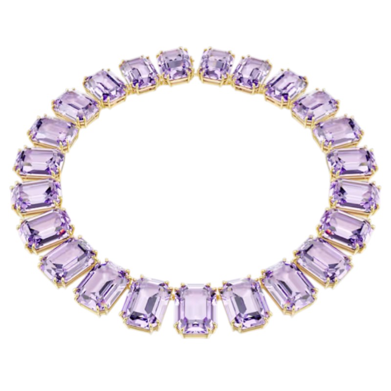 Swarovski Oversized Crystals Octagon Cut Millenia Tennis Necklace, Purple and Gold Tone Plated