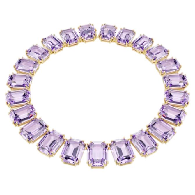 Swarovski Oversized Crystals Octagon Cut Millenia Tennis Necklace, Purple and Gold Tone Plated