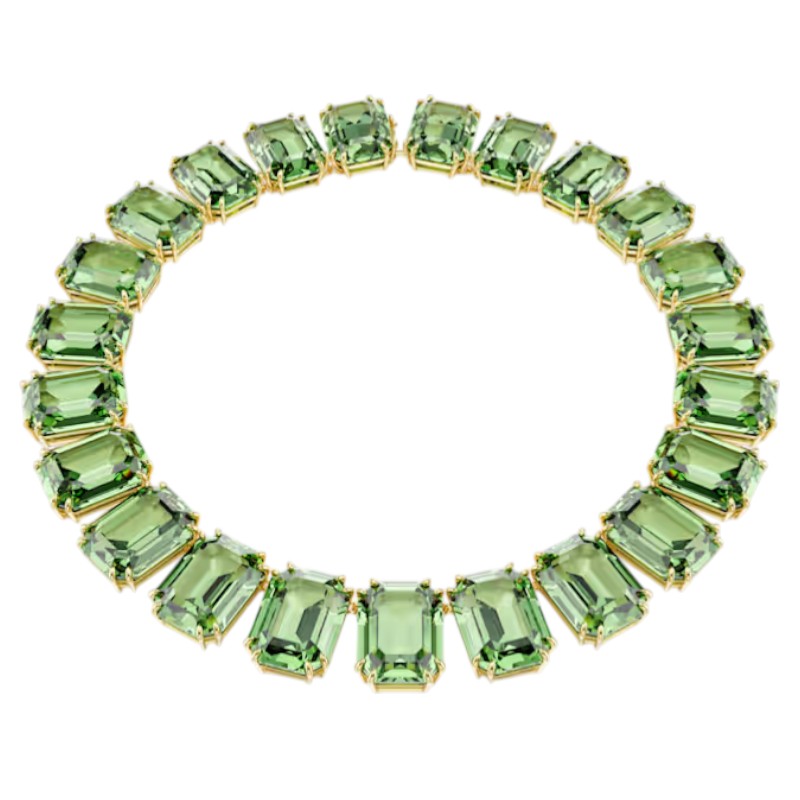 Swarovski Oversized Crystals Octagon Cut Millenia Tennis Necklace, Green and Gold Tone Plated